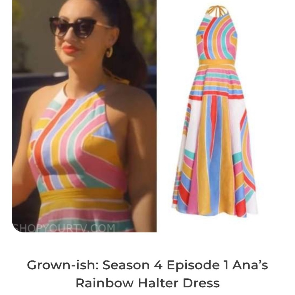 Zimmermann Fiesta Rainbow Striped Linen Halter Neck Midi Dress size 2 | US 10 - Picture 3 of 16